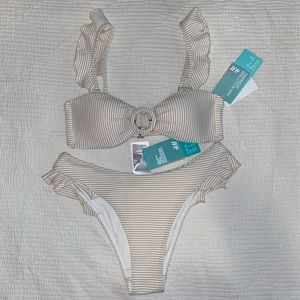 H&M Beige and White Striped Bikini Set
